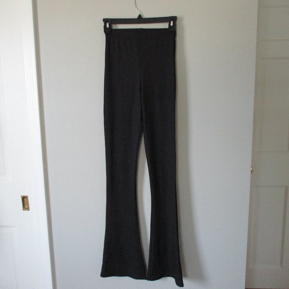 Womens Topshop Black Pull On Pants Flare Ribbed Size 0